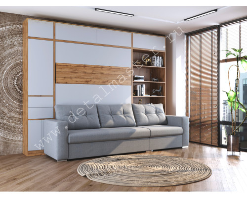 шкаф-кровать  с диваном "Каролина"  «Дуб Вотан» + «Серый»