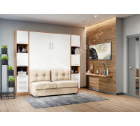 шкаф-кровать  с диваном "БЕЛА" Орех мармара+Белый